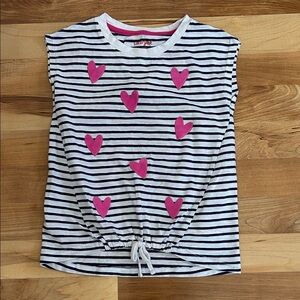Cat & Jack White and Navy Striped Tank Top with Pink Heart Appliqués 6/6X